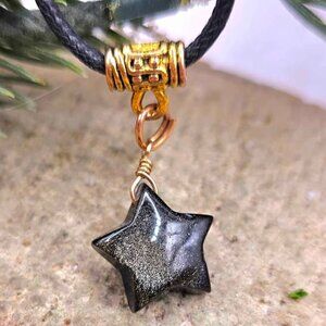 Nature Gold Obsidian Flashy Star Pendant Necklace